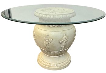 Ancient Greek Roman Pottery Style Urn Table With Large Round Glass Top