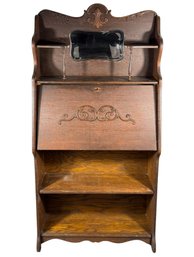 Antique Victorian Oak Wood Drop Front Secretary Desk With Bookshelf