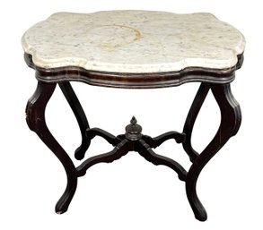 Antique Victorian Mahogany White Marble Turtle Top Table (Read Description)