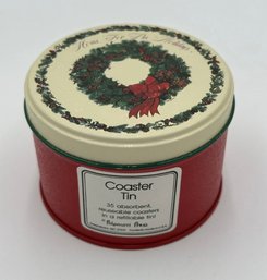 Reusable Coasters In A Refillable Tin - Holiday Wreath Design - Potpourri Press