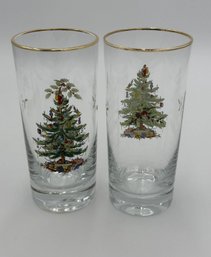 Vintage Spode Christmas Tree 12 Oz Highball Drinking Glass - Set Of 2
