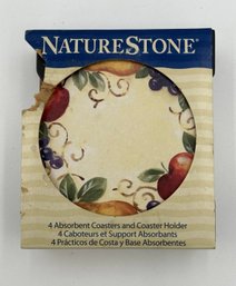 Nature Stone Coaster Set - Fruit Design - Set Of 4 - New With Damaged Box