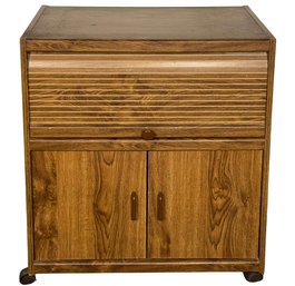 Vintage Mid Century Modern Rolling Bar Cabinet With Tambour Door / Dry Bar Or Liquor Cabinet