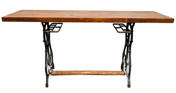 Vintage Table With Antique Cast Iron Standard Sewing Machine Base Legs