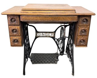 Antique Singer Sewing Machine Treadle Table With Sewing Machine