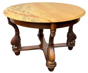 Round Marble Topped Table With Ornate Carved Legs