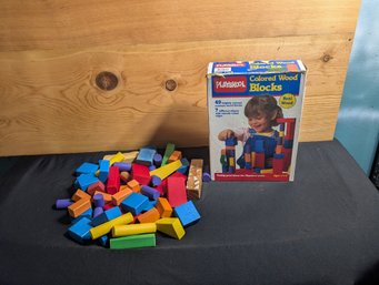 Vintage Playskool Colored Wood Blocks Set 49-Piece Original Box No. 646