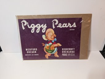 Vintage Piggy Pears Brand Highcroft Orchards Fruit Crate Label - Medford, Oregon