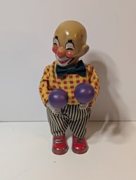 Vintage Wind-Up Juggling Clown Toy With Maracas - Tin & Fabric - Un Tested