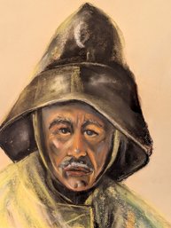 Vintage Fisherman Pastel Portrait By N. Escaravage