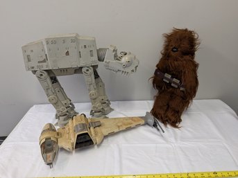 Vintage Star Wars Toy Lot Kenner AT-AT Walker B-Wing Fighter Plush Chewbacca Parts Or Repair