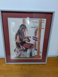 Vintage 1978 Penni Anne Cross Native American Navajo Weaver Limited Edition Art Print Framed