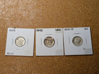 Mercury Dimes 1941 D 1942 1944 90% Silver Lot Of 3 Coins