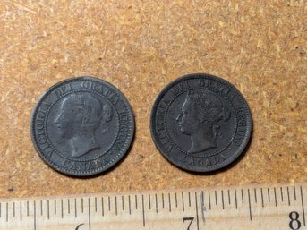 Canada Large Cent 1859 & 1887 Queen Victoria Bronze 1-Cent Pair (2 Coins)