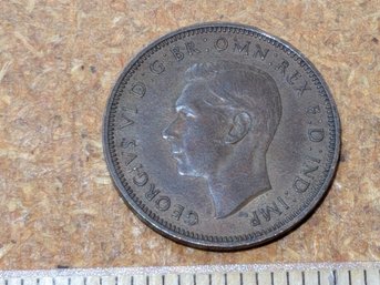 Great Britain 1944 Half Penny King George VI Golden Hind Galleon Bronze