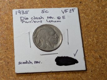 Buffalo Nickel 1935 Philadelphia Die Clash Error Reverse