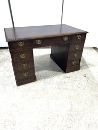 Vintage Kittinger  Mahogany A297 1/2 Desk (With Secret Front Panel), Pedestal Base & Brass Batwing Pulls