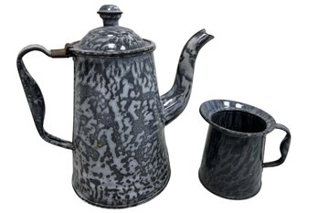 Vintage Graniteware Coffee Pot & Creamer (2-Piece Set)