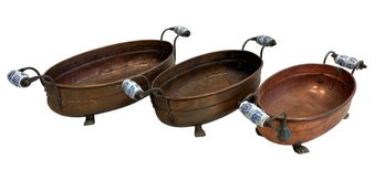 Vintage Footed Copper Jardinieres (3-Piece Set)