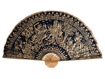 Large Gold & Black Indonesian Decorative Wall Fan