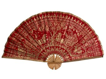 Large Red & Gold Indonesian Decorative Wall Fan