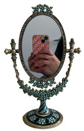 Vintage Blue Floral Vanity Pedestal Mirror