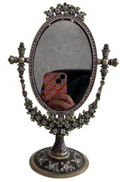 Vintage Pink Floral Vanity Pedestal Mirror