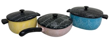 Vintage Mid-Century Serendipity 'Spaghetti Drizzle' Enamelware Cookware Set (3-Piece Set)