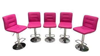 Magenta & Chrome Swivel Bar Stools (Set Of 5) #1