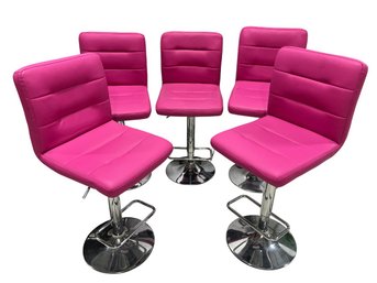 Magenta & Chrome Swivel Bar Stools (Set Of 5) #2