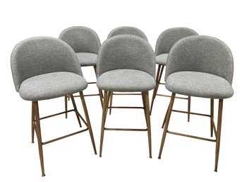 Modern Gray Upholstered Counter Stools (Set Of 6)