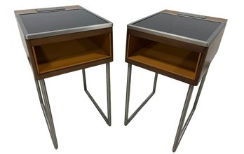 Set Of Industrial-Modern Nightstands With Charging Stations (Set Of 2)