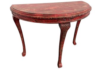 Distressed Red Demi-Lune Console Table