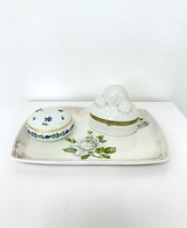 Vintage Tiffany & Co. Limoges Box, German Vanity Tray & Seashell Trinket Box (3-Piece Set)