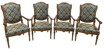 Louis XVI-Style Damask-Patterned Armchairs (Set Of 4) #1