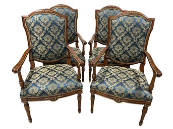 Louis XVI-Style Damask-Patterned Armchairs (Set Of 4) #2