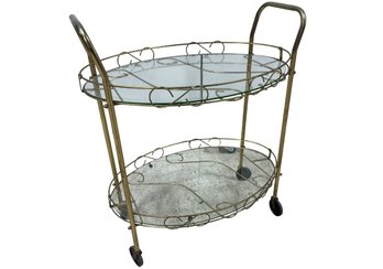 Vintage-Style Hollywood Regency Two-Tier Bar Cart