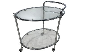 Art Deco-Style Circular Chrome Bar Cart