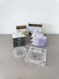 (3) Amlong Crystal Square Ashtrays & (4) Deli Glassware Round Ashtrays (7-Piece Set)