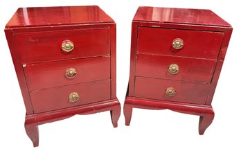 Red Lacquer Accent Bedside Chests (Set Of 2)