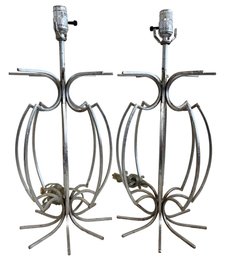 Mid-Century Silver Onion Cage Table Lamps (Bases Only, Set Of 2)