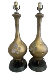Hollywood Regency Frosted Floral Table Lamps (Bases Only, Set Of 2)