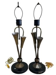 Vintage MCM Brass Tulip Table Lamps *NOT TESTED* (Set Of 2)