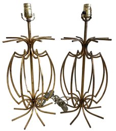 Mid-Century Gold Onion Cage Table Lamps (Bases Only, Set Of 2)