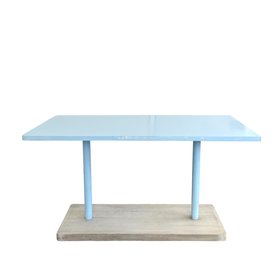 Light Blue Mid-Century Table With Wood Platform Base