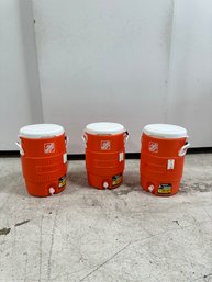 Orange Home Depot 5-Gallon Seat Top Beverage Jug Coolers With Dispenser Trio (set Of 3)