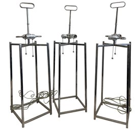 Chrome Open-Frame Table Lamps (Bases Only, Set Of 3)