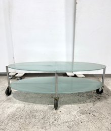 2-Tiered Frosted Glass Coffee Table With Wheels