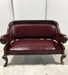 Burgundy Studded Loveseat With Claw Feet