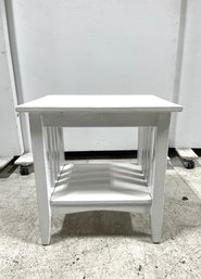 White Farmhouse End Table With Shelf (#1)